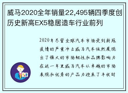 威马2020全年销量22,495辆四季度创历史新高EX5稳居造车行业前列